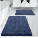 Yimobra Bathroom Rug Set 2 Piece, Soft Absorbent Chenille Bath Mat Set, Non Slip Machine Washable Quick Dry, Plush Shower Rugs for Bathroom Floor Sink Tub, Navy Blue, 62x41 inch + 82x50 inch