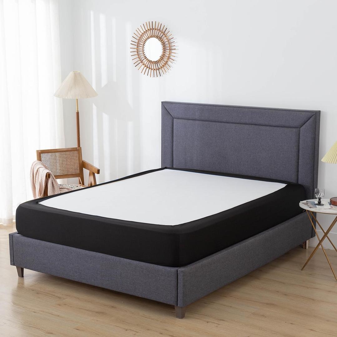 Box Spring Cover Queen Size, 4 Way Stretch Smooth and Elastic Wrap Around Band 4 Sides Bed Skirt for Hotel & Home - Queen, Black