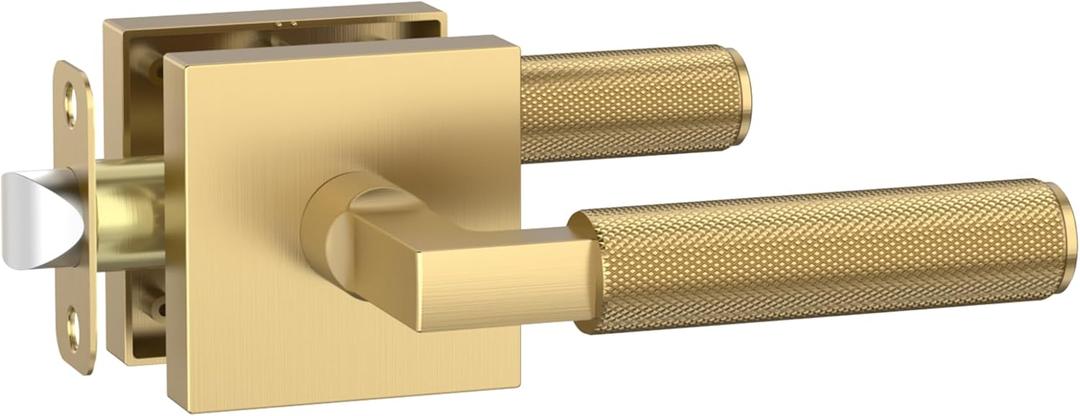 Asidrama 1 Pack Champagne Bronze Passage Door Handles, Door Lever with Door Knobs Indoor for Bedroom or Bathroom, Heavy Duty Door Handles Interior with Locks for Left Right Sided Doors