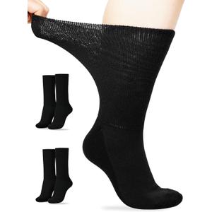 Artdear Diabetic Socks for Men & Women - 2 Pairs Non Binding Extra Wide Crew Socks for Swollen Feet Seamless Toe Loose Fit (Large, Black)