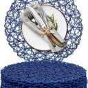 AHHFSMEI Paper Braided Round Placemats Set of 12 Natural Non-Slip Heat Resistant Table Mats for Dining Tables Farmhouse Woven Indoor Outdoor Place mats (Blue,12)