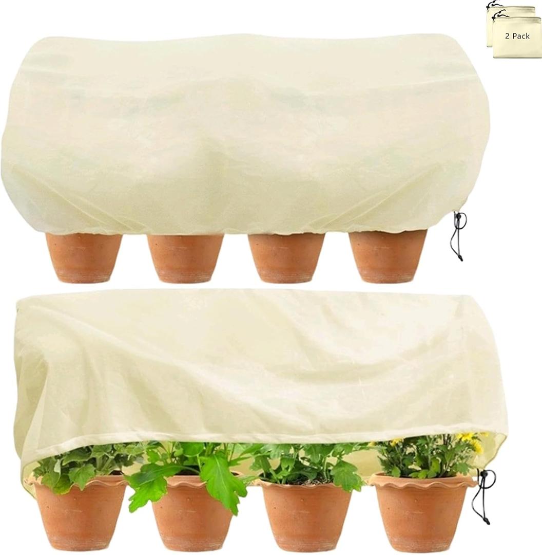 Plant Frost Cover, Rectangular Planter Plant Winter Frost Blanket with Drawstring, Garden Netting for Garden Protection, Raised Beds in Winter Bark 2 Pcs(59 * 15.7 * 17.7 INCH)