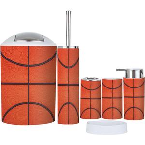 Bathroom Accessory Set 6 Piece Boho Basketball Trash Can, Toothbrush Holder, Soap Dispenser, Soap Dish, Toothbrush Cup, Toilet Brush Holder