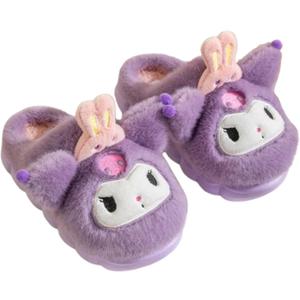 Kuromi with Rabbit Crown Home Slippers for Girls Kids Children - Purple XL Size (Purple,XL)