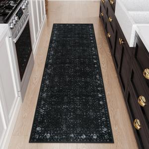 Vintage Kitchen Runner Rug 2'x6', Runners for Hallways Non Slip Washable Runner Rug, Ultra-Thin Soft Carpet Runners for Hallway 6 ft Runners for Entryway Bedroom (Black)