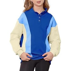LIFAky Girls Half Collar Sweatshirt Size 11-12Y Blue and White Pullover Clothes Girls Color Block Outfits Long Sleeve Casual Tops