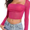 YYA Women Life Spark Crop Tops Ruched Long Sleeve Shirts Fitted Outfits Blouses S-XXL (Pink, XL)