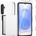 for Samsung Galaxy S25 Wallet Case with Card Holder, 2X Screen Protector Dual Layer Heavy Duty Protective Hidden Card Slot Slim Case for Galaxy S25 6.2" 2025 (White)