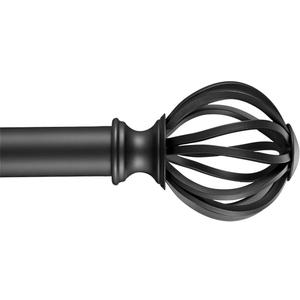 YunNephele Adjustable Curtain Rod for Window 48-84 inch Matte Black, 1 inch Diameter Metal Single Curtain Rod Set with Round Cage Finials
