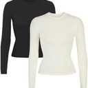 OIERD 2Piece Long Sleeve Shirts for Women Scoop Neck Long Sleeve Tops for Woman Fitted Basic Long Sleeve T Shirt Women Trendy Large