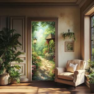 arricraft 2 Pcs Self-Adhesive Door Sticker, 31.5"x78.7", Garden Street Lamp Plant Door Murals, PVC, Removable Wallpaper Decoration for Bedrooms, Living Room arricraft 2 Pcs Self-Adhesive Door Sticker, 31.5"x78.7", Garden Street Lamp Plant Door Murals, PVC, Removable Wallpaper Decoration for Bedrooms, Living Room