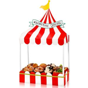 Carnival Cupcake Stand Circus Cupcake Holders decor Red White Circus Tent Popcorn Stall Table Centerpieces for Dessert Table Displays Carnival Birthday Theme Party Decorations