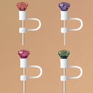 4Pcs Diamond Straw Covers 10mm Straw Cover Cap for Stanley Cup, Diamond Shape Silicone Straw Toppers Reusable Drinking Straw Tip Covers Rose Pink Purple Dark Green Diamonds Straw Cover Set