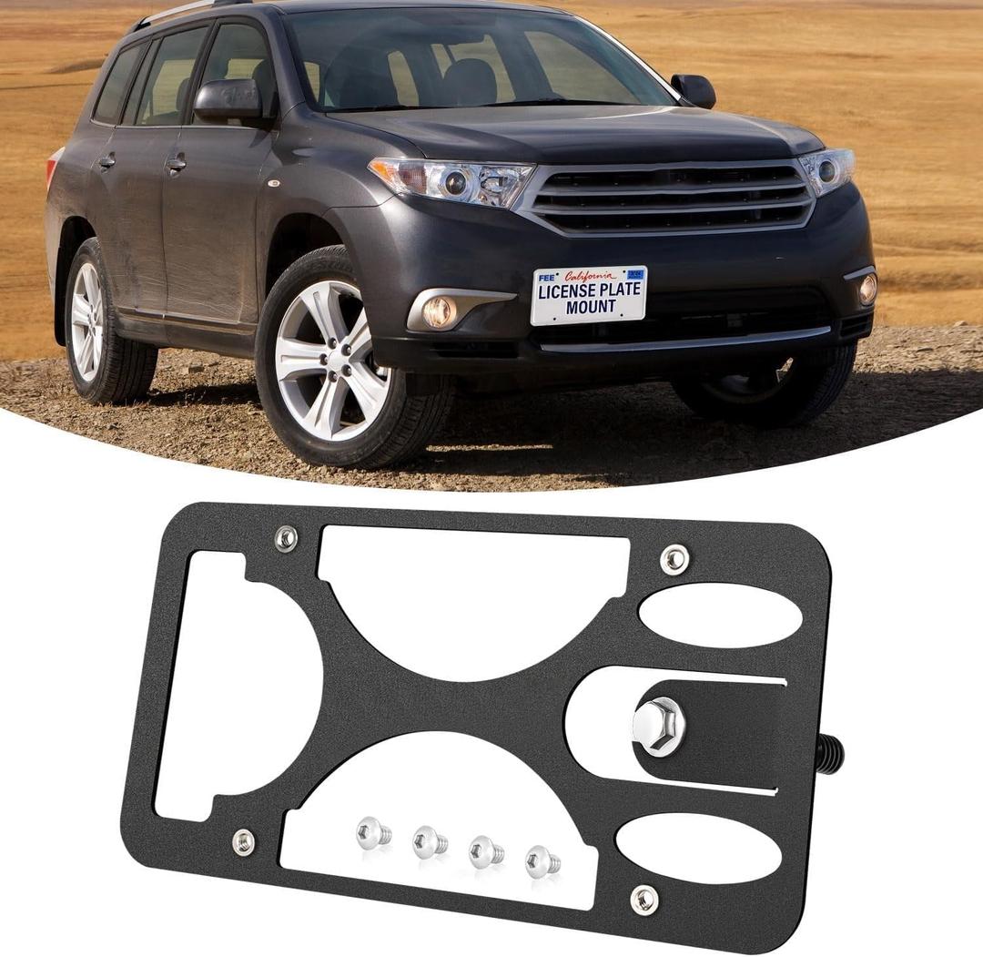 Heavy Duty Front License Plate Frame Compatible with Toyota Highlander 2014-2019, Rust Proof Tow Hook Car Plate Holder, License Replacement Bracket with Mounting Kit for Easy Installation
