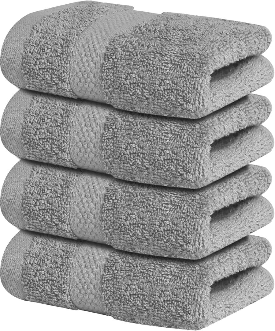 Infinitee Xclusives Luxury Wash Cloths for Showering [13x13]  100% Cotton Washcloths [Pack of 4], Soft and Absorbent Face Towels for Bathroom Wash Clothes, Gym, and Spa (Charming Grey)