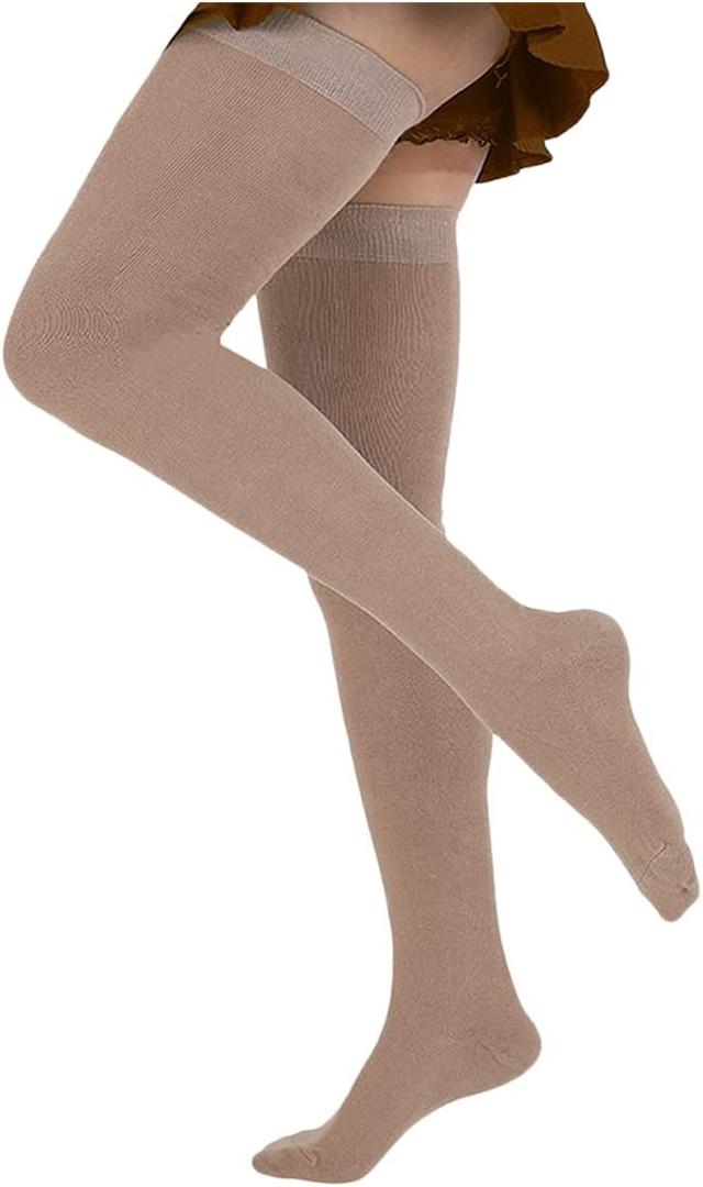 EZFS PLUS Thigh High Socks for Women Extra Long and Thick Over the Knee Cotton Boot Stockings Leg Warmer for Girls (Beige)