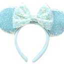 Blue Mouse Ears Headbands With Bow & Sequins, for Cartoon Princess Costume Cosplay Decoration, Glitter Party for Women & Adult; FG1L (Soft Flannel Unisex)