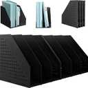 SAYEEC 2Pcs Collapsible Plastic Magazine File Holder Vertical Binder Storage Organizer for Desk Sturdy Upright Desktop Magazine Organizer Folder Rack for Office School Home (3 Compartments, Black)