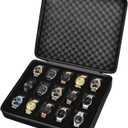 Comecase 15 Slots Watch Box Organizer/Men Watch Display Storage Case Fits All Wristwatches and Smart Watches up to 42mm - Black