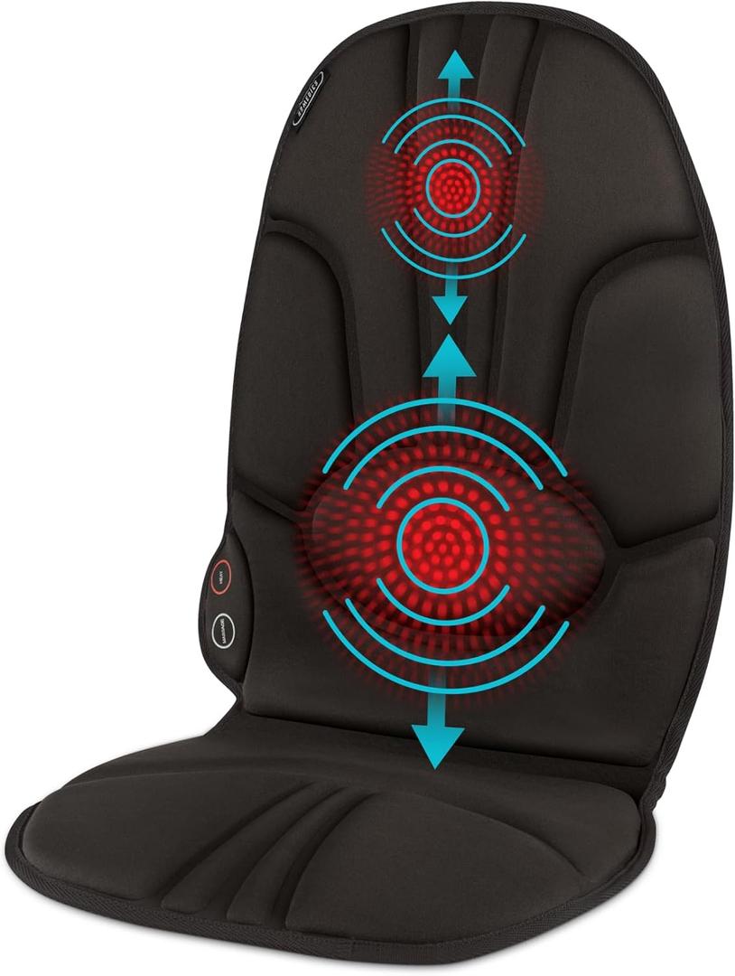 HoMedics Portable Heating and Vibrating Back Massage Cushion with Adjustable Intensity and Integrated Straps (35.04 x 16.93 x 1.02 Inch)