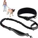 Tuff Pupper Heavy Duty Hands Free Dog Leash | One Small/Medium Dog Up to 45 lbs | Comfortable Shock Absorbing Bungee | Reflective Padded Handles | Lumbar Waist Belt 26-38" | Jogging Running Leash