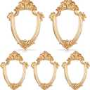 Geelin 5 Pcs Mini Gold Frames Set Vintage Resin Picture Frames Small Baroque Antique Gold Photo Display For Christmas DIY Photography Holiday Decoration, Without Glass or Backing(Vintage Oval)