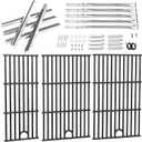 Uniflasy Grill Parts for Charbroil Performance 5 Burner 463448021 463449021 463451022 Cast Iron Grill Grates Stainless Steel Burners, Heat Plates, Igniter & Crossover Tubes