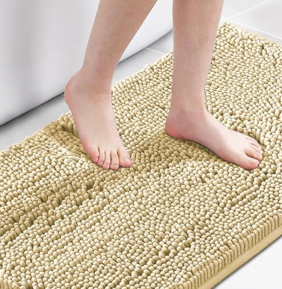 H.VERSAILTEX Microfiber Bath Rugs Chenille Floor Mat Ultra Soft Washable Bathroom Dry Fast Water Absorbent Bedroom Area Rugs, 82 x 35 - Inch, Beige