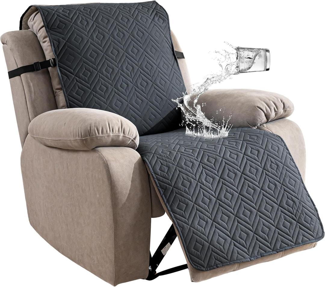 Genina Waterproof Oversized Recliner Chair Covers - 100% Protection, Non-Slip, Washable Recliner Slipcover for Larger Recliners, Kids & Pets Friendly28'' / Dark Grey