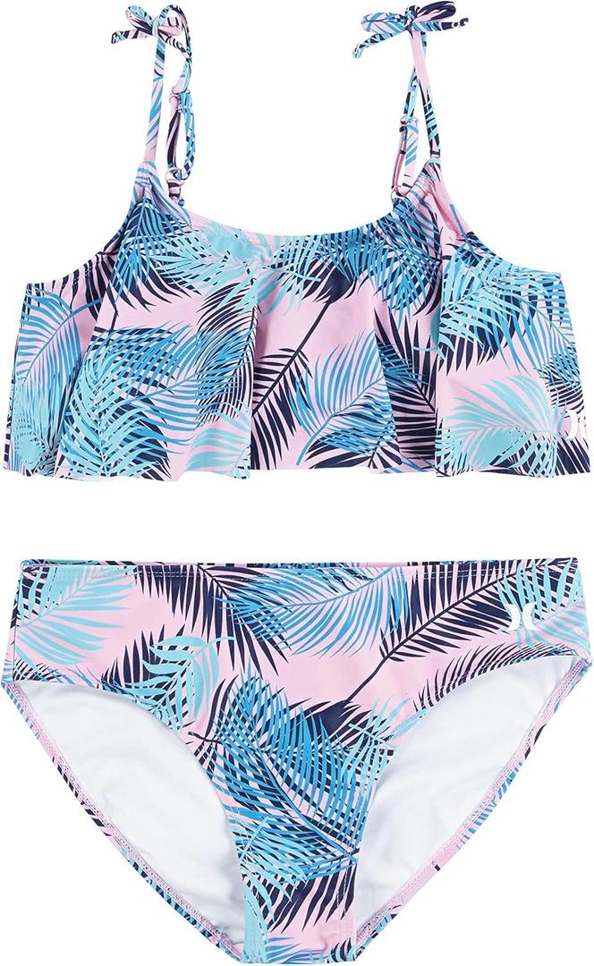 Hurley Girls' Flounce Bikini 2-Piece Swimsuit (Medium, Pink)