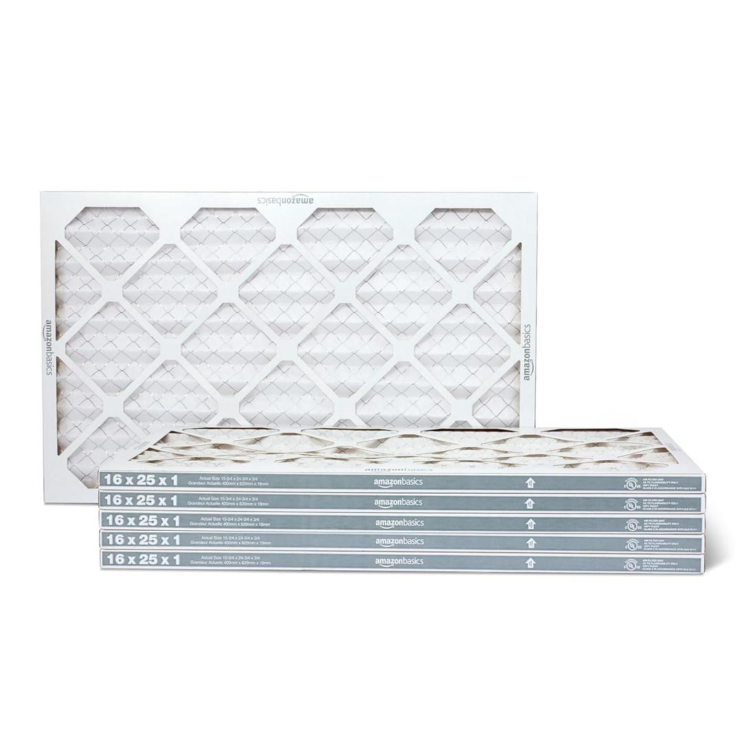 Amazon Basics MERV 5 AC Furnace Air Filter, 16x25x1 inches, 6-Pack (Actual Size: 15.75" x 24.75" x 0.75")