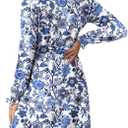 Dokotoo Fall Dresses for Women 2025 Casual V Neck Lantern Long Sleeve Floral Shirred High Waist A-Line Boho Dress (White, XL)