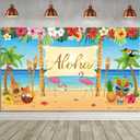 Hawaiian Aloha Party Decoration, Extra Large Summer Luau Beach Banner Backdrop Background Photography for Birthday Musical Party Tropical Tiki Themed Decoration, 72.8 x 43.3 Inch