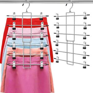 Pants Hangers with Clips,Space Saving Hanging Closet Organizer-6 Tiers Skirt Hangers with 360 Swivel Hook,Closet Organizer-Clothes Hangers (1pack)