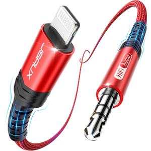 JSAUX Lightning to 3.5mm Audio Cable 6FT, Apple MFi Certified AUX Cord for iPhone Headphones Jack Compatible with iPhone 14/14 Plus/14Pro/13/13 Pro Max/12/12 Pro/11 Pro/X/XS/XR/8/Car Stereo-Red