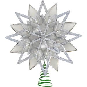 10-Light 8-Point Silver Glitter Capiz Star Tree Topper
