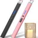 LcFun 2 Pack Candle Lighter Electric USB Rechargeable Plasma Arc Lighter with Safety Lock, Windproof Flameless Long Lighters for Candle, Grill, BBQ, Camping, Gas Stoves (Black, Rose Gold)