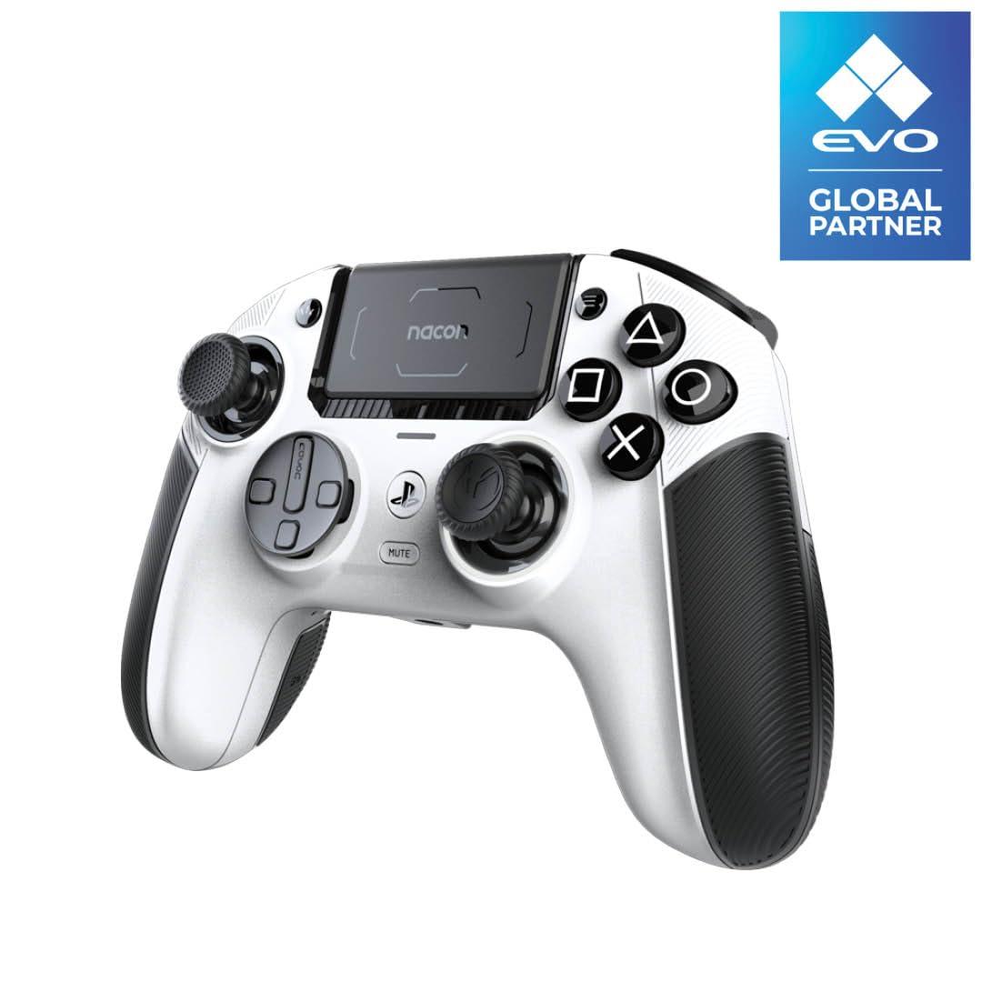 NACON Revolution 5 Pro Officially Licensed PlayStation Wireless Gaming Controller for PS5 / PS4 / PC - Hall Effect, Trigger Stops, Mappable Buttons, Bluetooth Audio - White