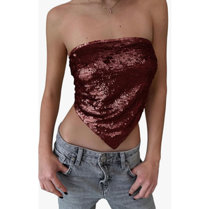 MakeMeChic Women's Sequin Sparkly Tops Rave Backless Strapless Tube Top Clubwear M