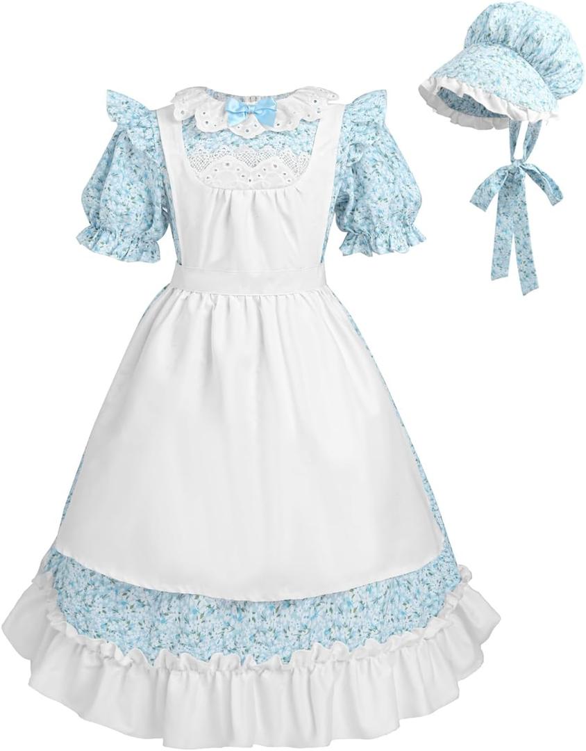 NSPSTT Prairie Dress Pioneer Costume for Girls With Bonnet -Large