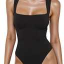 Women's Square Neck Sleeveless Bodysuit Slim Fit Stretchy Tank Top for Summer Layering, Casual Outfits (Black, M)