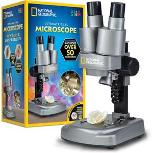 National Geographic Dual LED Kids Microscope - 50+ pc Science Kit with 10 Prepared Slides & 10 DIY Blank Slides, Biology Experiment Activity, Microscope Kit for Kids 8-12