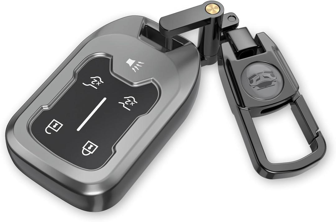 For Chevy GMC Key Fob Cover with Keychain.Compatible with 2023 2022 2021 2020 2019 GMC Sierra, Chevy Silverado 1500 2500HD 3500HD,No Screws Required for Installation. (Frosted Matte Gray-5 Buttons)