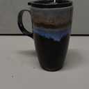 Bosmarlin Ceramic Travel Coffeel Mug with Handle and Lid, 18 oz, Portable Coffee Cup for Car Cup Holder, Microwave and Dishwasher Safe, Reactive Glaze (Grey) (Gray)