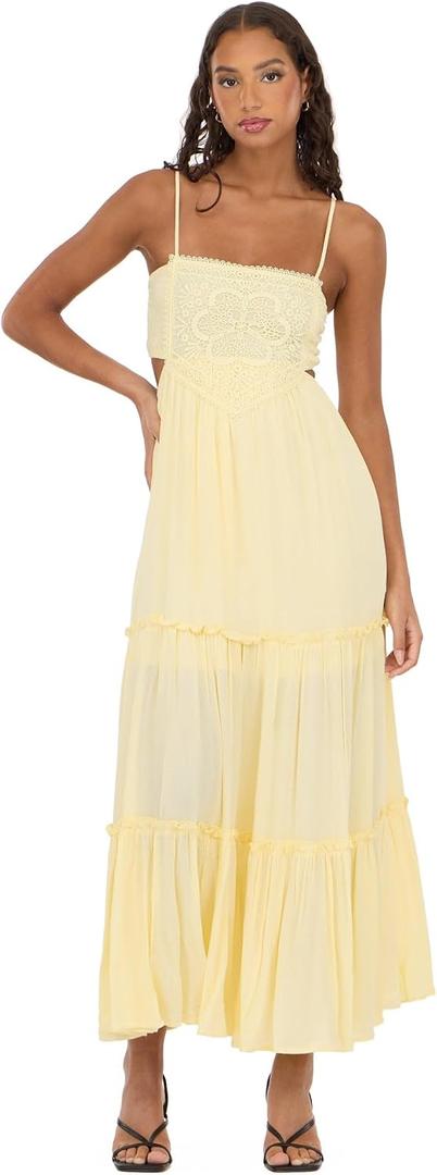 Forever 21 Women's Smocked Maxi Dress, Yellow, S