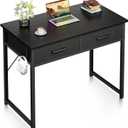 Casaottima 32 Inch Small Office Computer Desk with 2 Drawers & Headphone Hook - Compact Writing Desk for Home Office, Study or Work, Modern Space-Saving Design for Small Spaces, Black