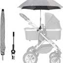 Baby Stroller Parasol, Universal Umbrella with Clamp, 360 Degree Adjustable UV Protection Stroller Sun Shade, Waterproof Umbrella for Trolley, Bike, Wheelchair, Beach Chair (Gray)