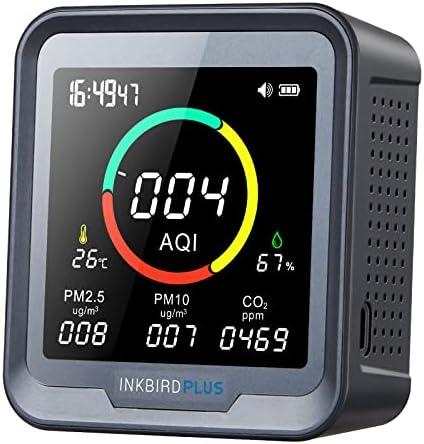 INKBIRDPLUS 6-in-1 Indoor Air Quality Monitor, Detects CO2, PM2.5, PM10, AQI, Temperature and Humidity with Alarm, for Rooms, Cellars, Grow Tents, Offices, etc. (PTH-9A)