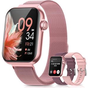 Smart Watch, 1.85" HD Samrt Watches for Women, Fitness Tracker with Blood Pressure/Heart Rate/Sleep Monitor, Bluetooth 5.3 Smart Watch for Android/iOS Phones, IP68 Waterproof Sport Watch (Pink)