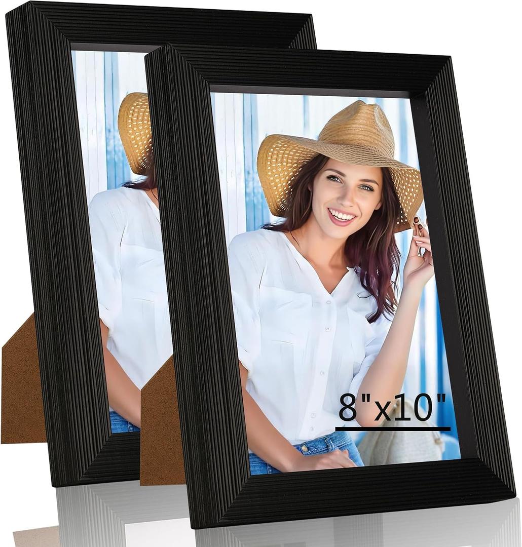 Picture Frames,8x10 picture frame Set of 2,Picture Frame with HD Plexiglass,Display Pictures 8x10 without Mat,Vertical & Horizontal Wall Hanging Photo Frame,Black Frame